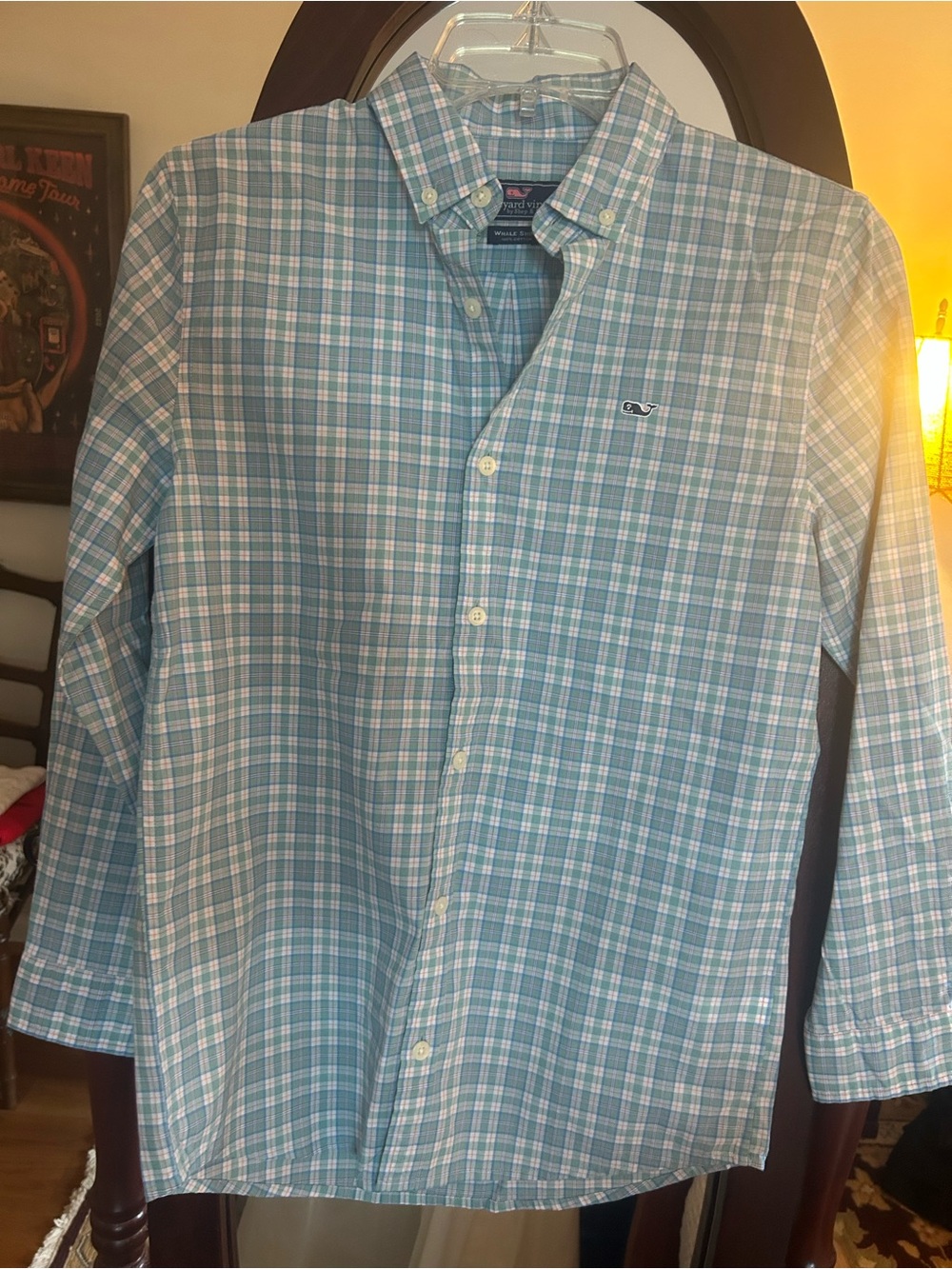 Vineyard Vines Teal and White Plaid Button-Down Shirt M (10-12)